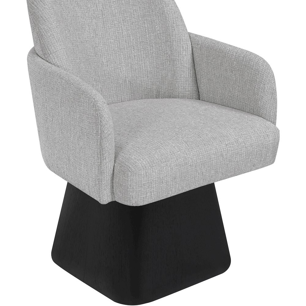 Marlowe Grey Linen Textured Fabric Upholstered Swivel Dining Arm Chair. Picture 5