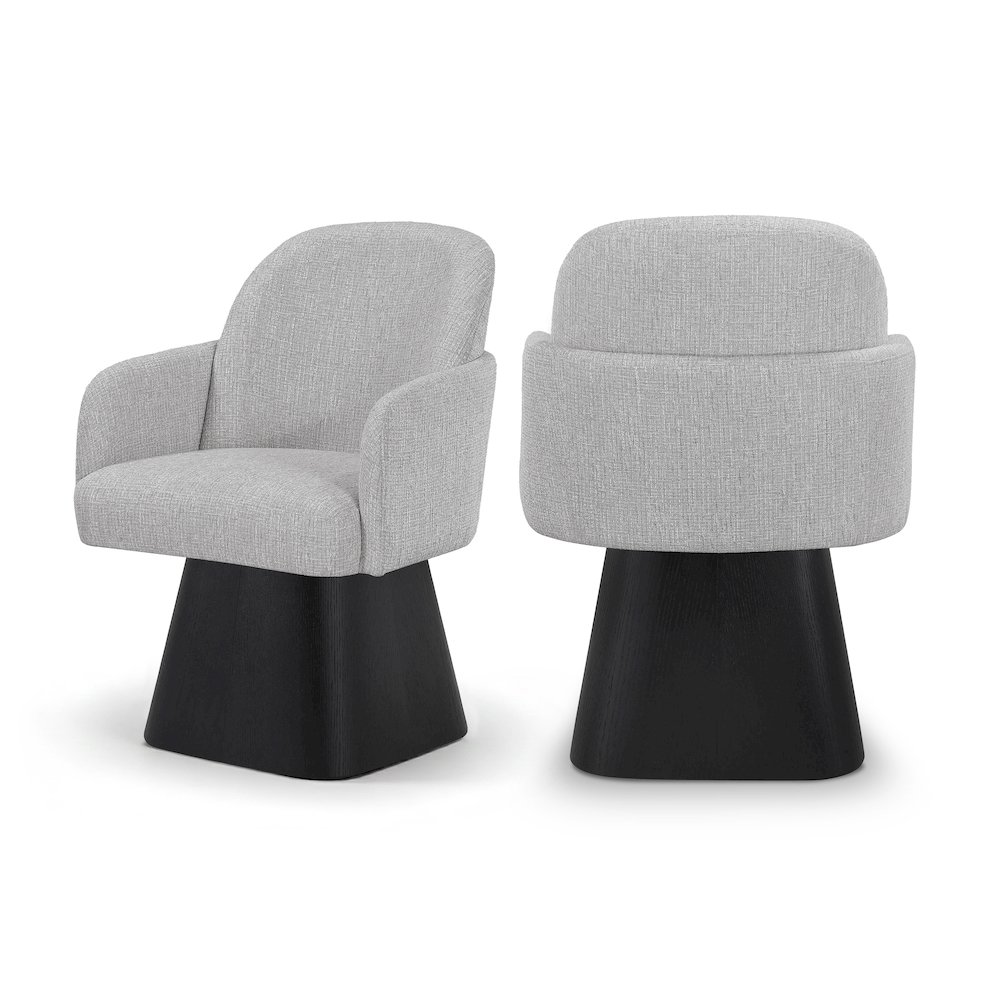 Marlowe Grey Linen Textured Fabric Upholstered Swivel Dining Arm Chair. Picture 12