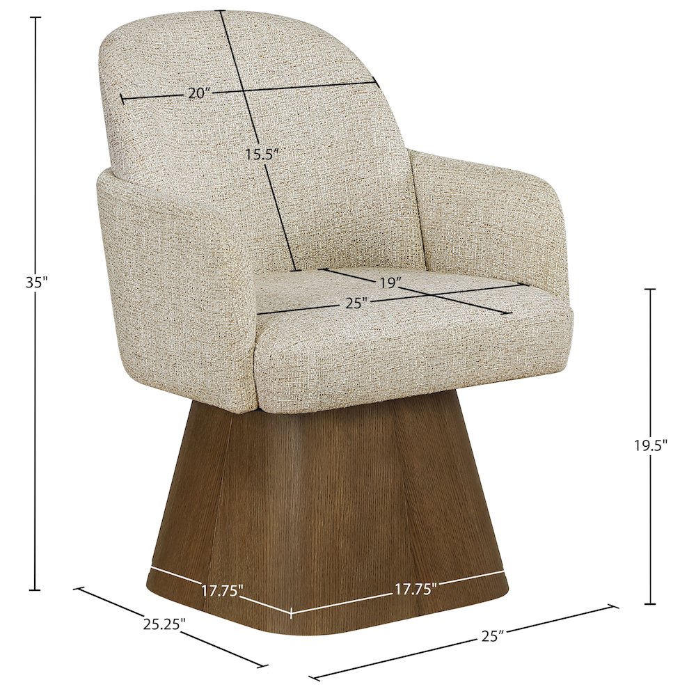 Marlowe Beige Linen Textured Fabric Upholstered Swivel Dining Arm Chair. Picture 10