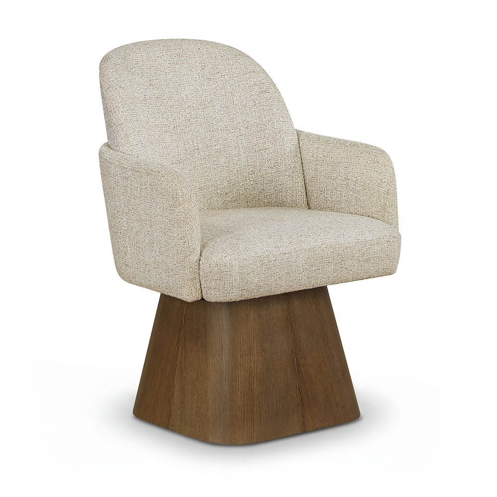 Marlowe Beige Linen Textured Fabric Upholstered Swivel Dining Arm Chair. Picture 1