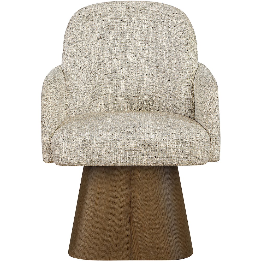 Marlowe Beige Linen Textured Fabric Upholstered Swivel Dining Arm Chair. Picture 2