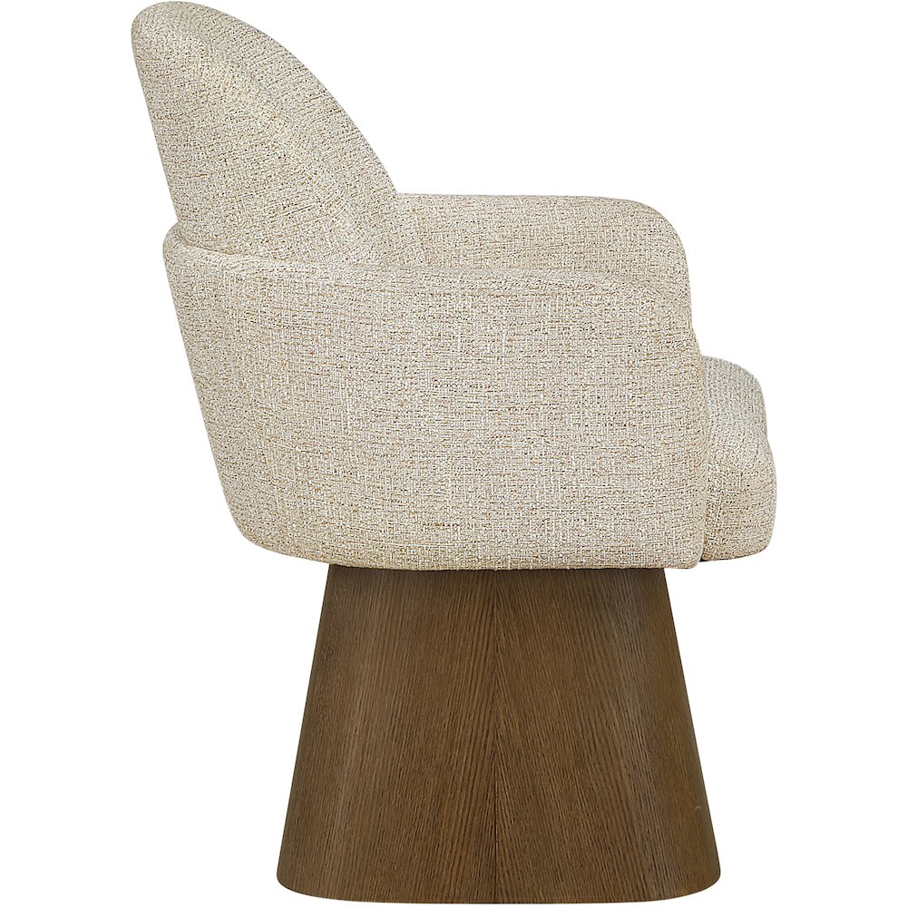 Marlowe Beige Linen Textured Fabric Upholstered Swivel Dining Arm Chair. Picture 8