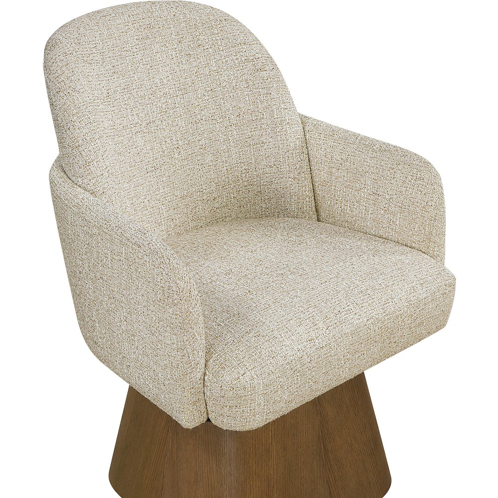 Marlowe Beige Linen Textured Fabric Upholstered Swivel Dining Arm Chair. Picture 4