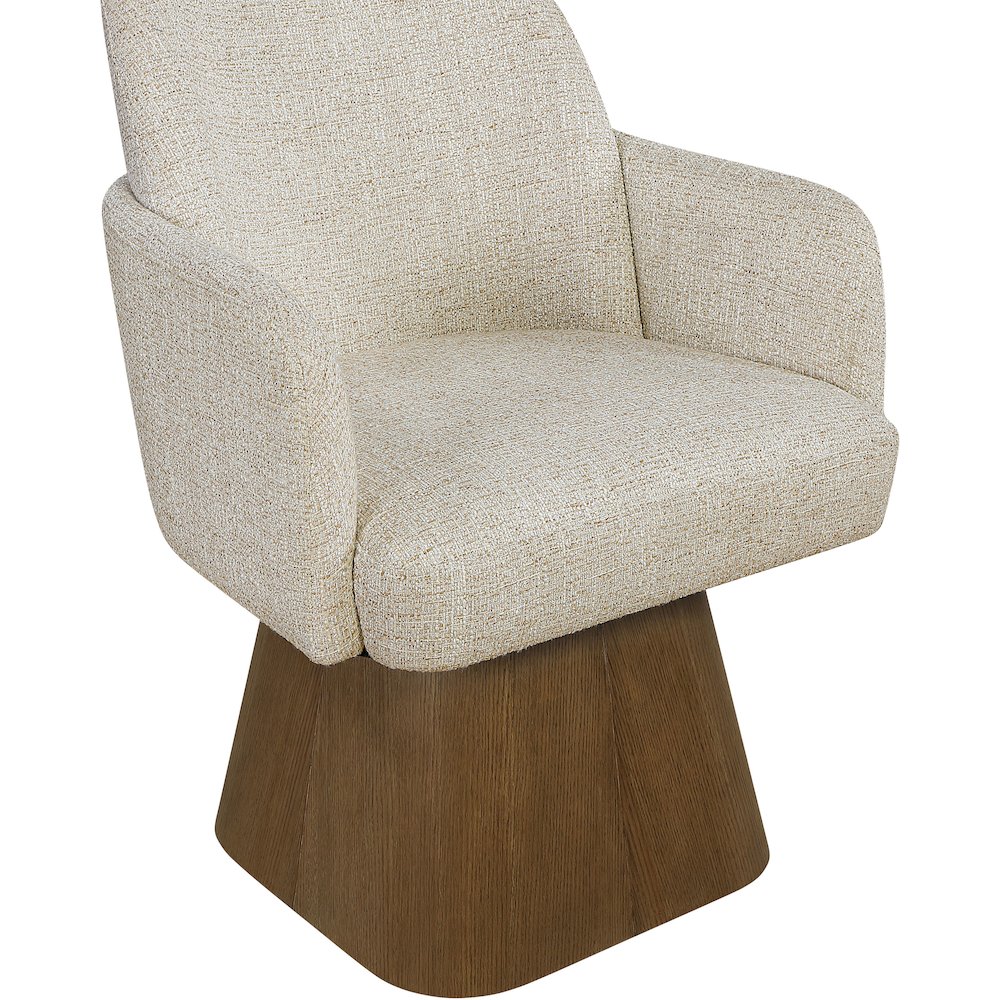 Marlowe Beige Linen Textured Fabric Upholstered Swivel Dining Arm Chair. Picture 5
