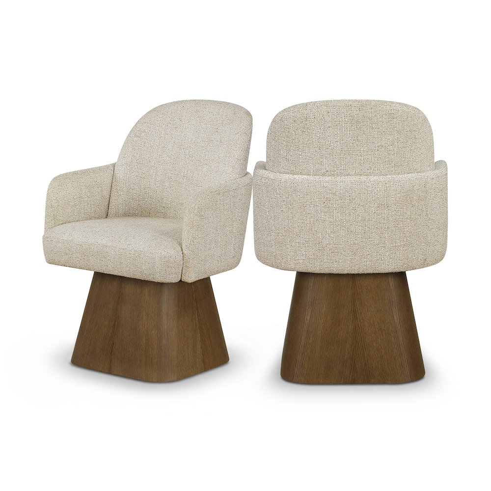 Marlowe Beige Linen Textured Fabric Upholstered Swivel Dining Arm Chair. Picture 12