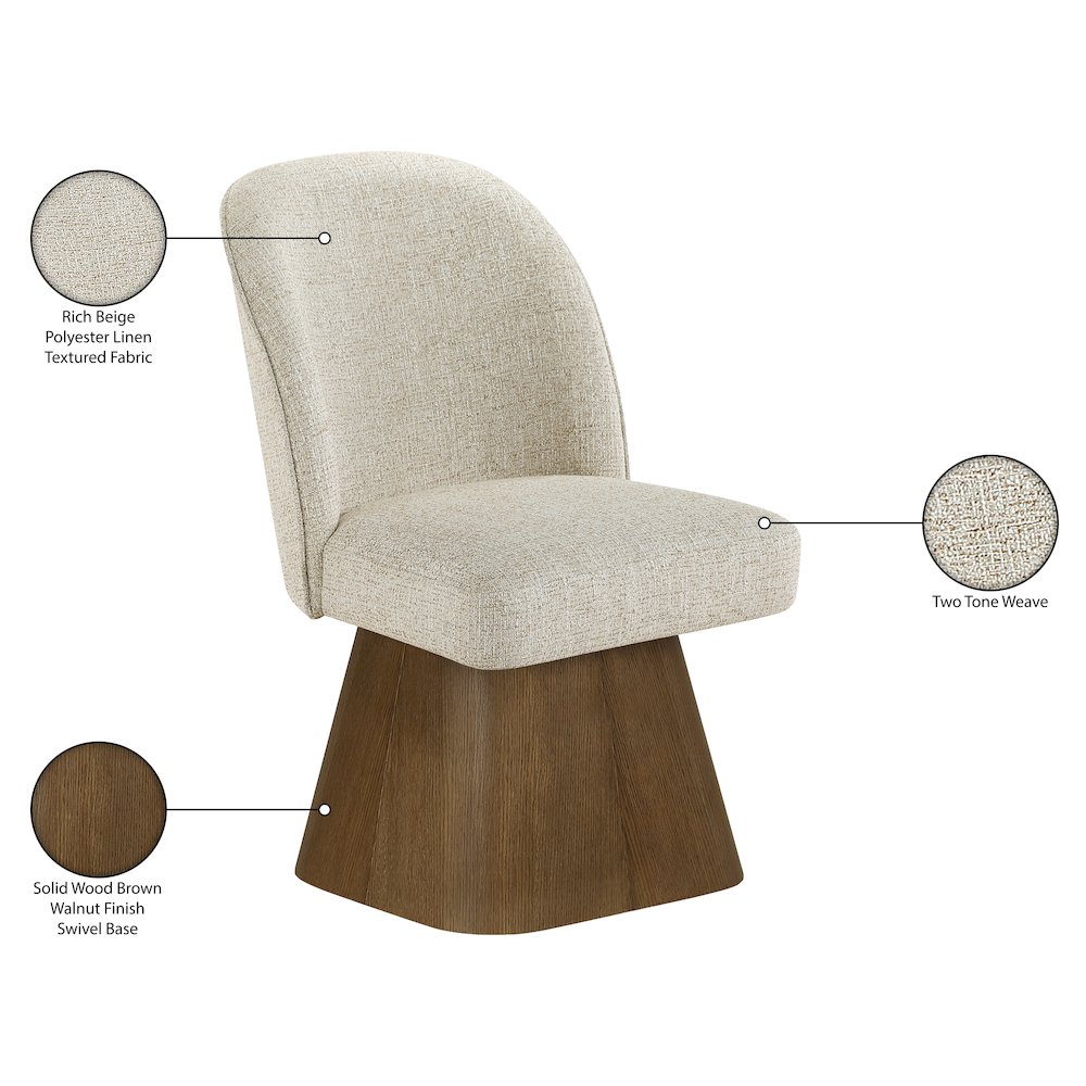 Marlowe Beige Linen Textured Fabric Upholstered Swivel Dining Side Chair. Picture 11