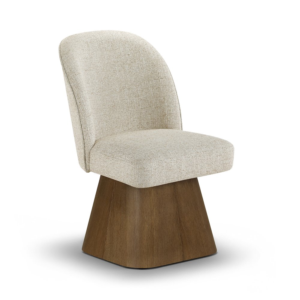Marlowe Beige Linen Textured Fabric Upholstered Swivel Dining Side Chair. Picture 1