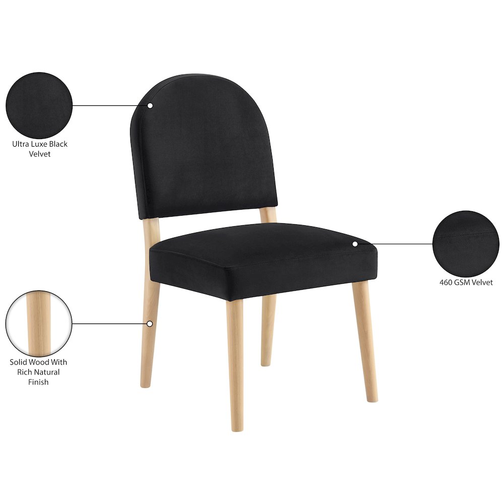 Varinelle Black Velvet Upholstered Dining Chair, Set of 2. Picture 12