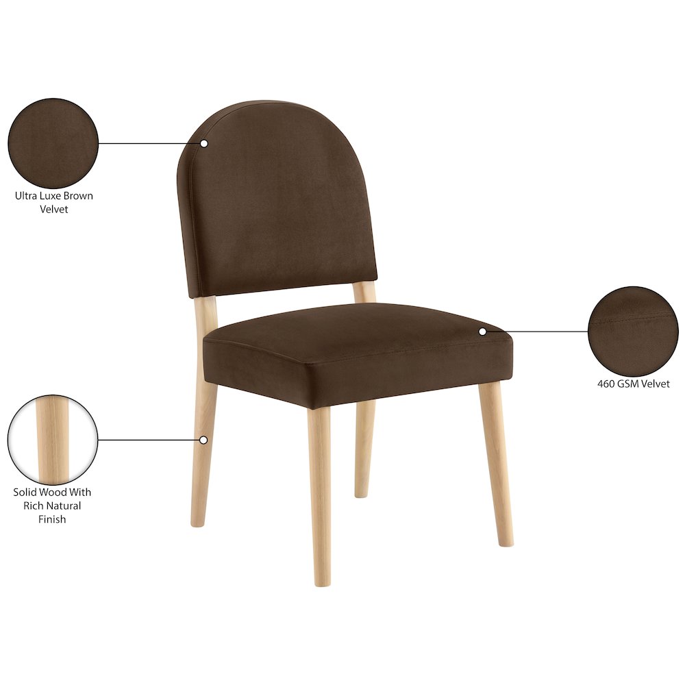 Varinelle Brown Velvet Upholstered Dining Chair, Set of 2. Picture 12