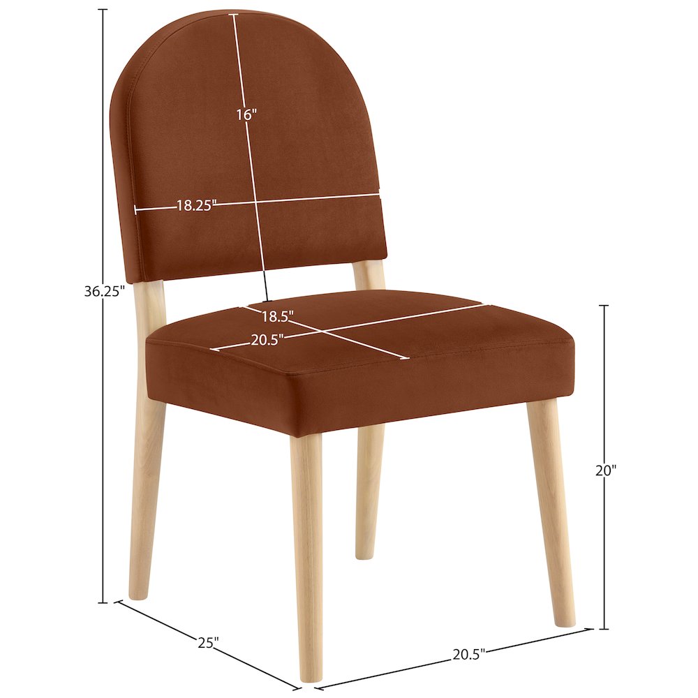 Varinelle Cognac Velvet Upholstered Dining Chair, Set of 2. Picture 11