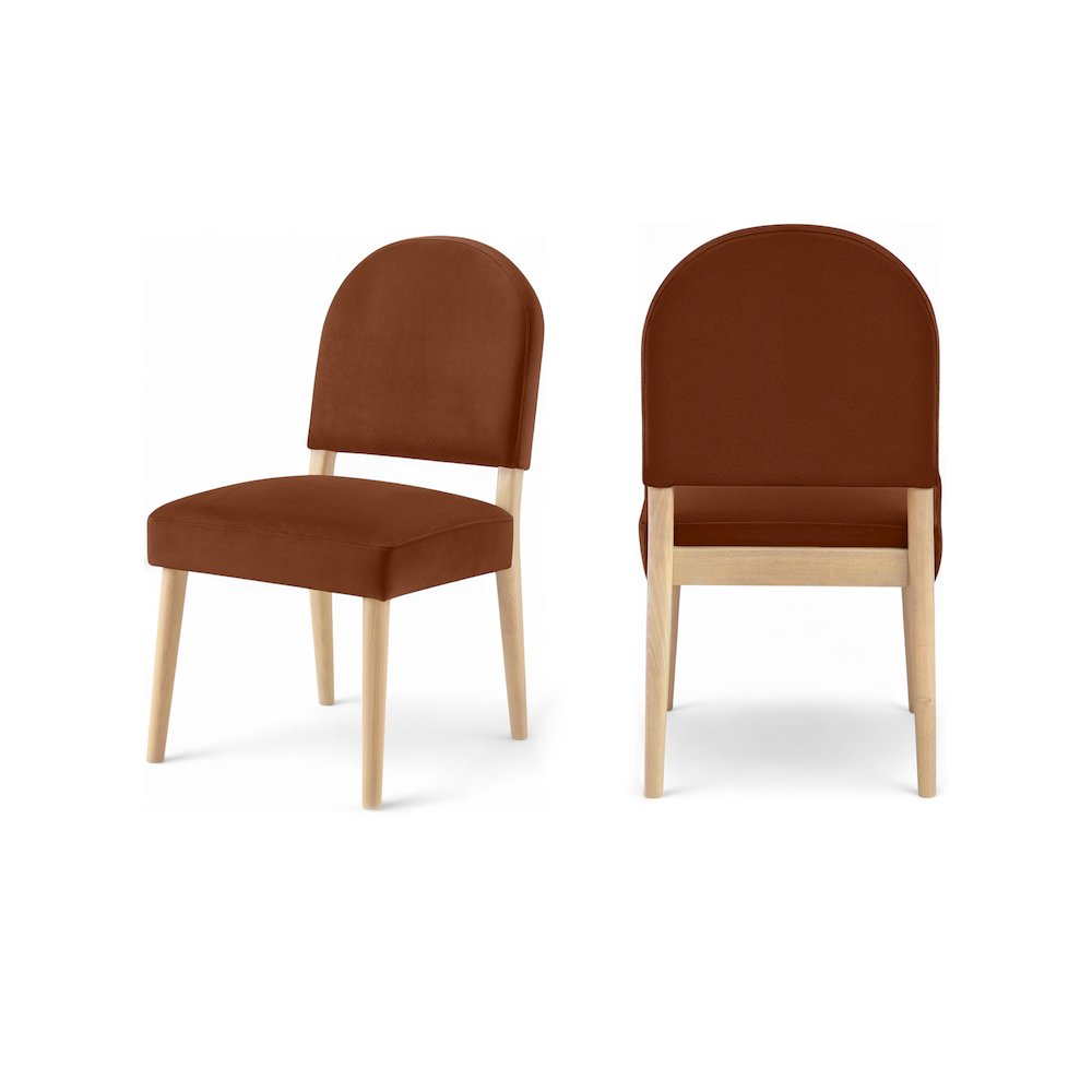 Varinelle Cognac Velvet Upholstered Dining Chair, Set of 2. Picture 1