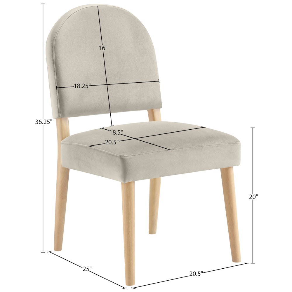 Varinelle Cream Velvet Upholstered Dining Chair, Set of 2. Picture 11