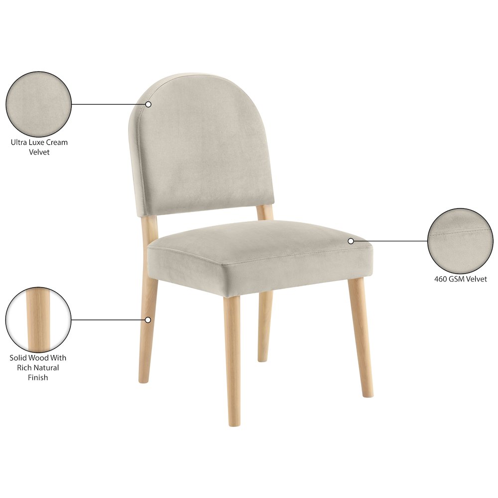 Varinelle Cream Velvet Upholstered Dining Chair, Set of 2. Picture 12