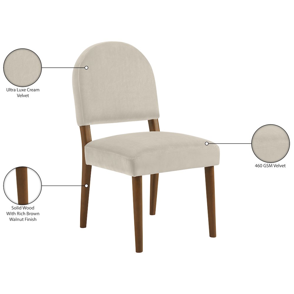 Varinelle Cream Velvet Upholstered Dining Chair, Set of 2. Picture 12