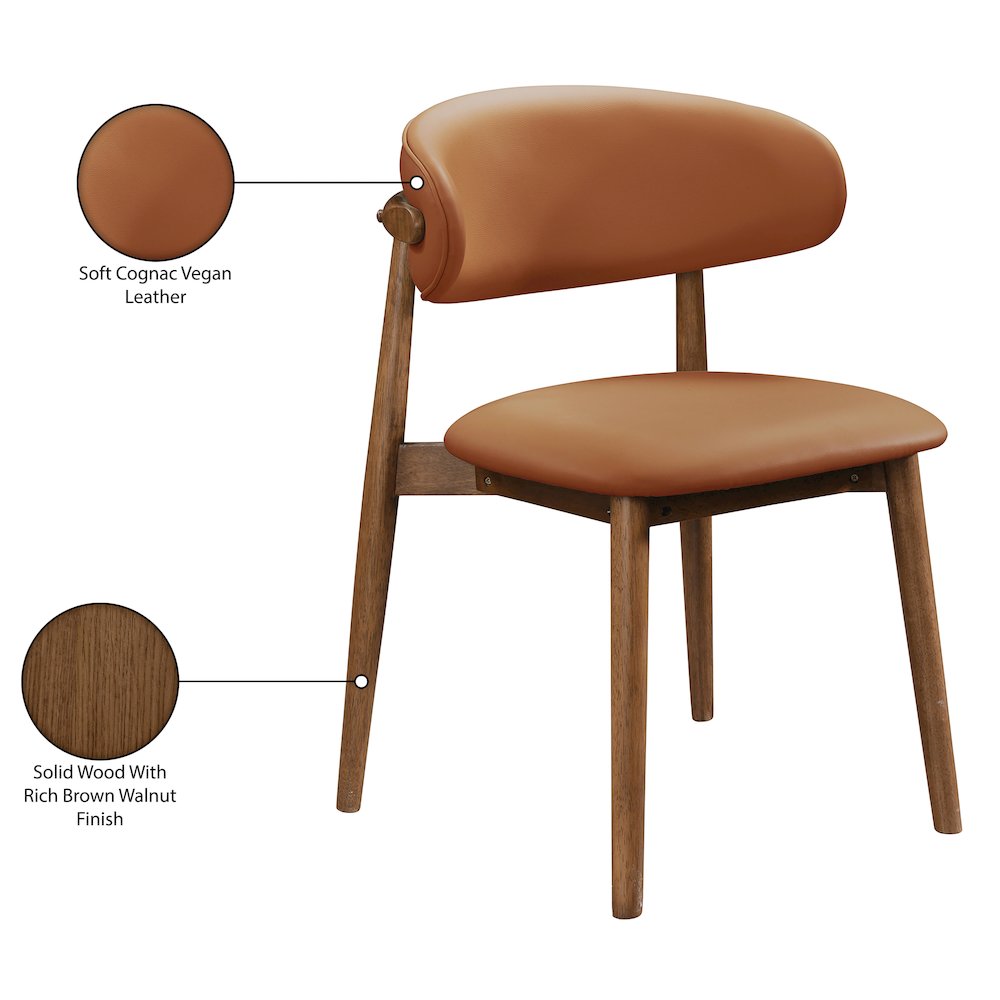 Leesa Cognac Vegan Leather Upholstered Dining Chair, Set of 2. Picture 13