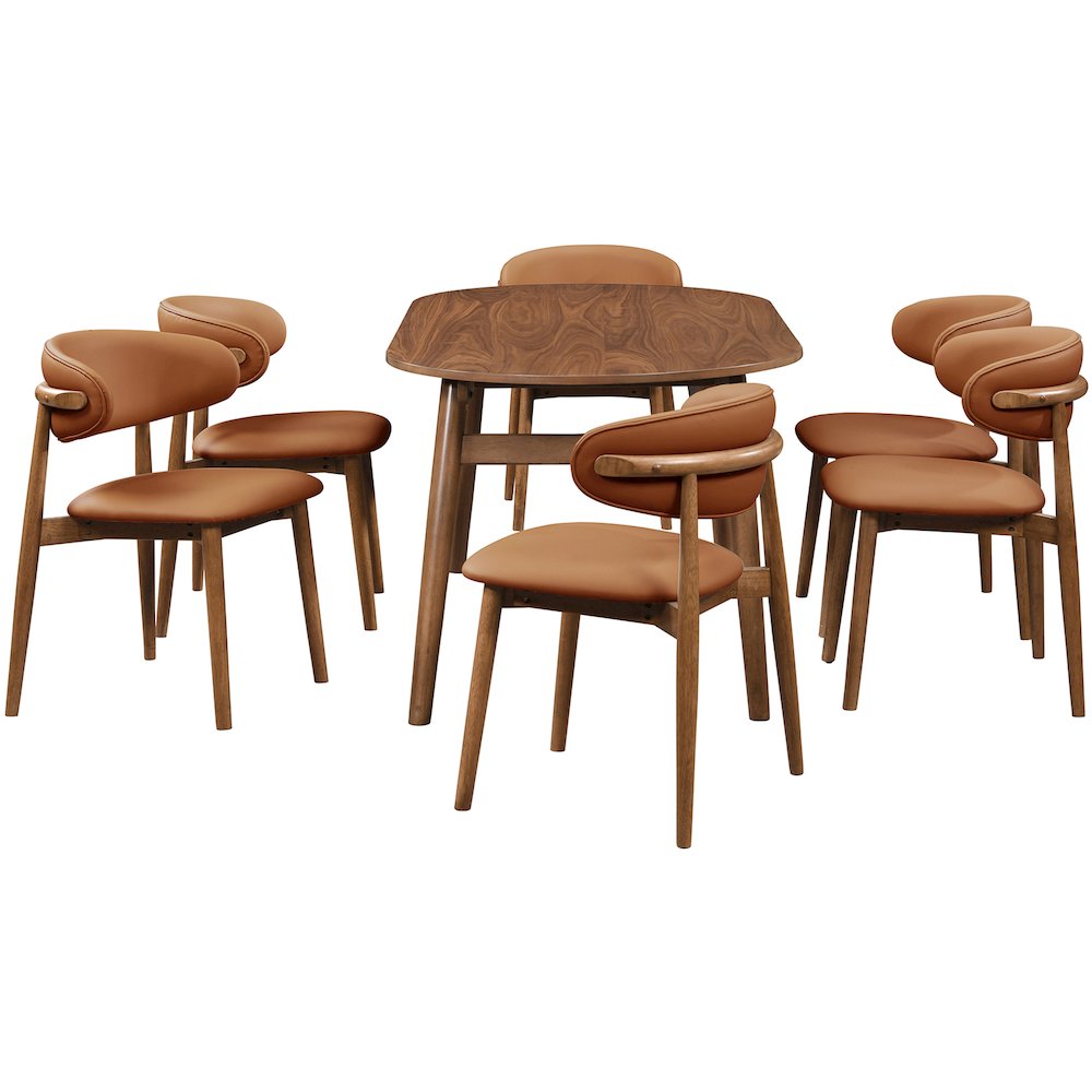 Leesa Cognac Vegan Leather Upholstered Dining Chair, Set of 2. Picture 8
