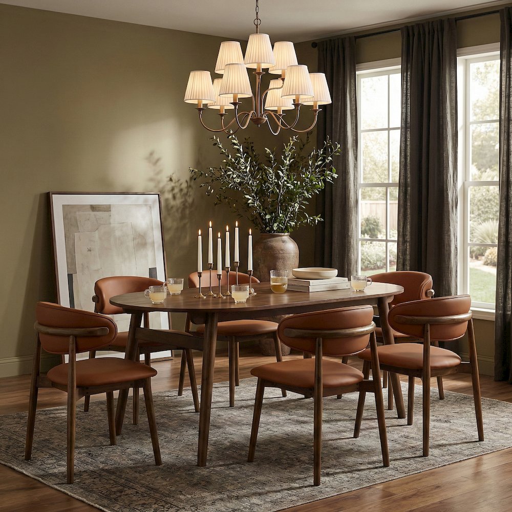 Leesa 71" Brown Solid Wood And Walnut Veneer Dining Table. Picture 2