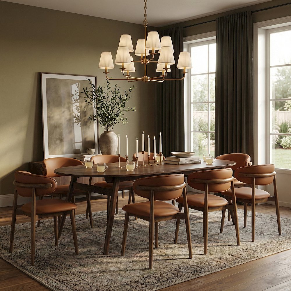 Leesa 86.75" Brown Solid Wood And Walnut Veneer Dining Table. Picture 2