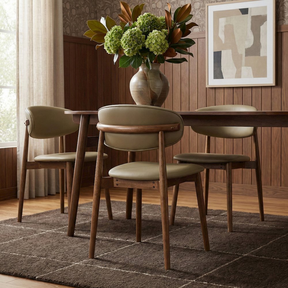 Leesa Khaki Vegan Leather Upholstered Dining Chair, Set of 2. Picture 2