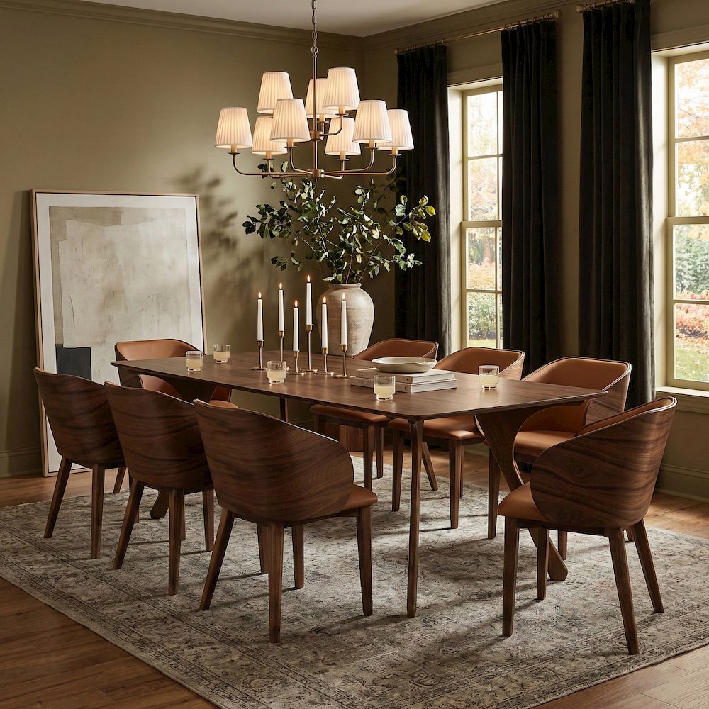 Glenwood 86.75" Brown Solid Wood And Walnut Veneer Dining Table. Picture 2