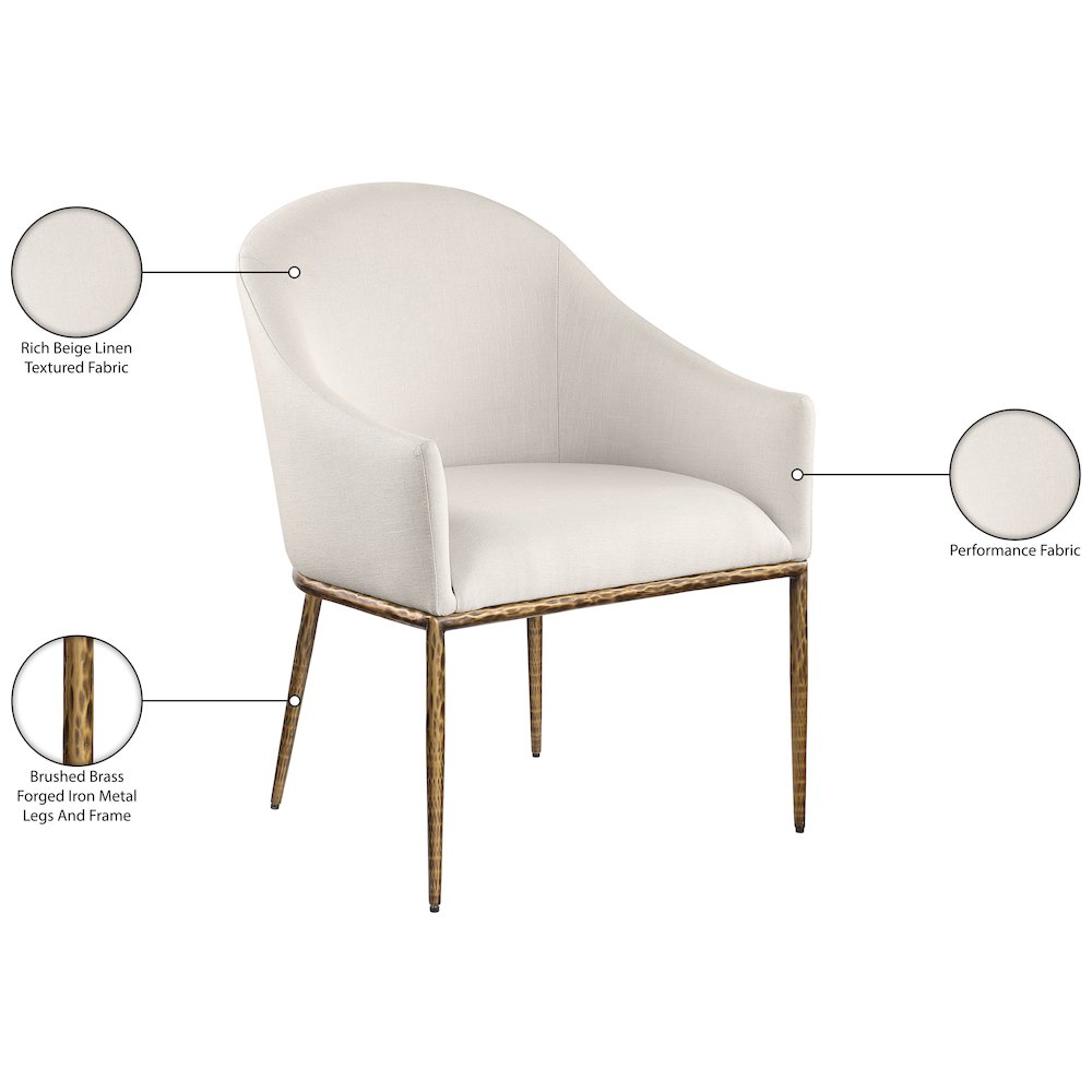 Ferro Beige Linen Textured Performance Fabric Upholstered Dining Arm Chair. Picture 8