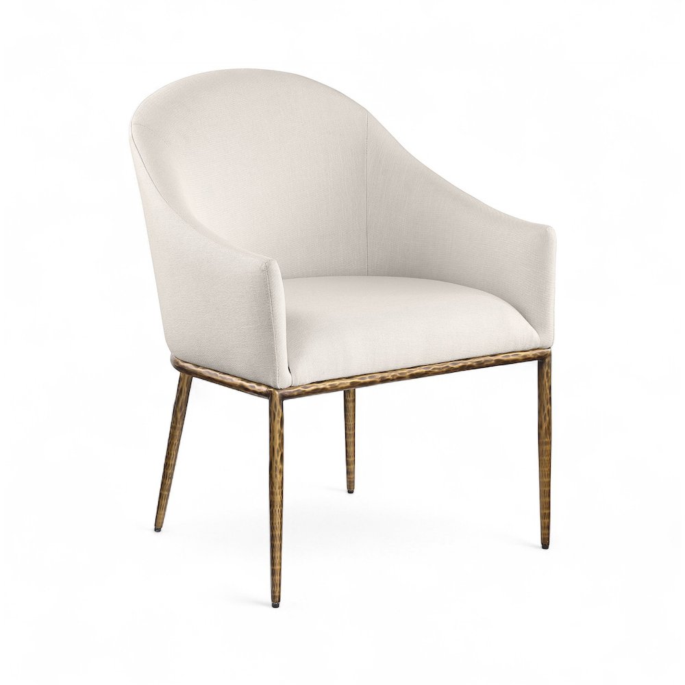 Ferro Beige Linen Textured Performance Fabric Upholstered Dining Arm Chair. Picture 1