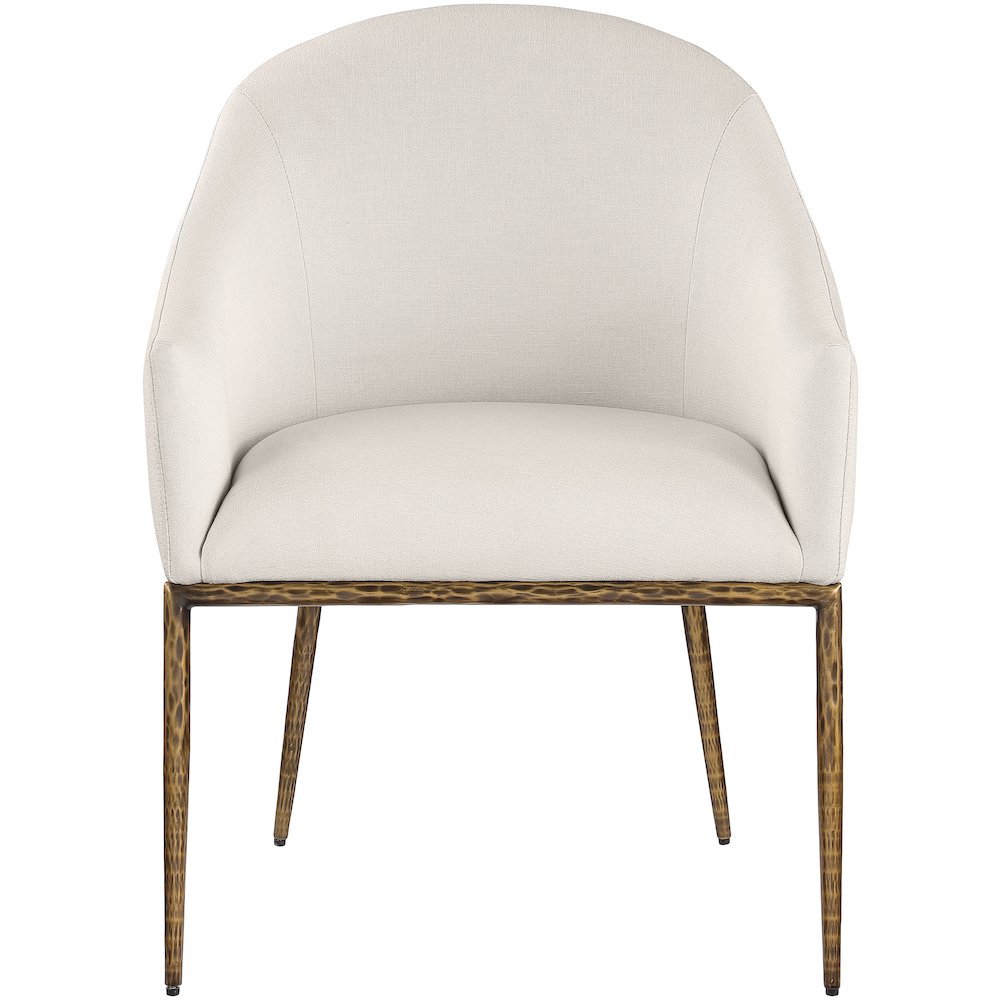 Ferro Beige Linen Textured Performance Fabric Upholstered Dining Arm Chair. Picture 2