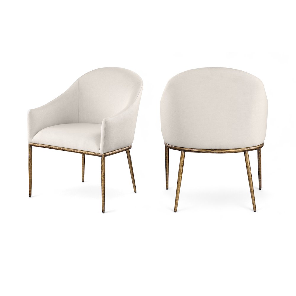 Ferro Beige Linen Textured Performance Fabric Upholstered Dining Arm Chair. Picture 9