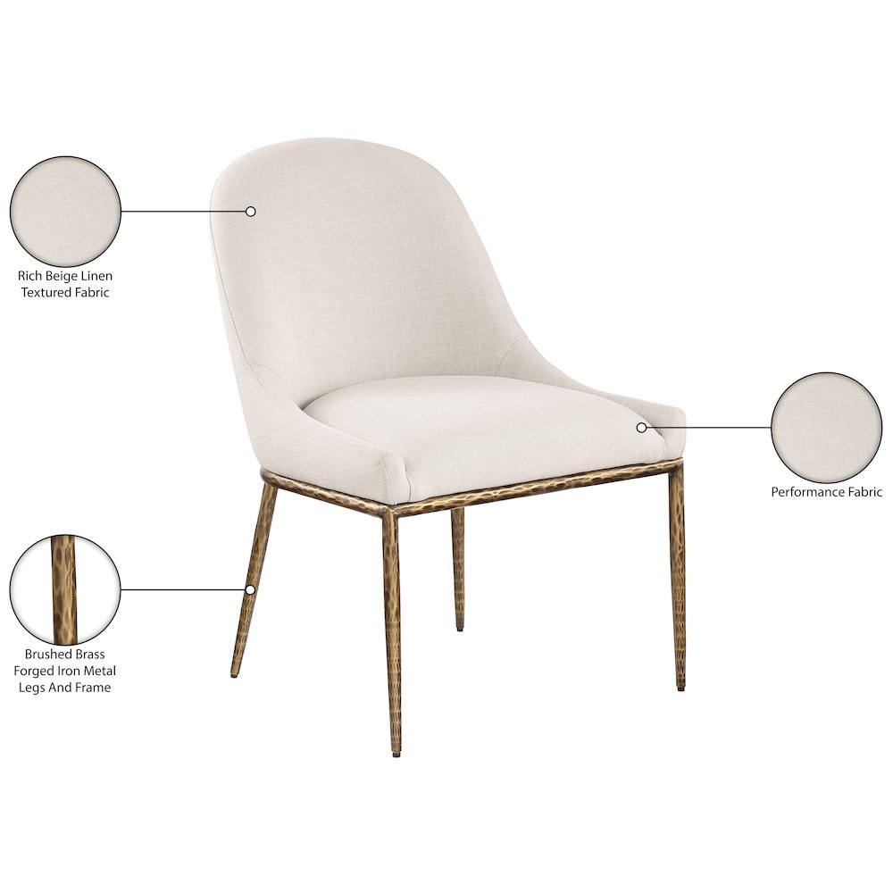 Ferro Beige Linen Textured Performance Fabric Upholstered Dining Side Chair. Picture 8