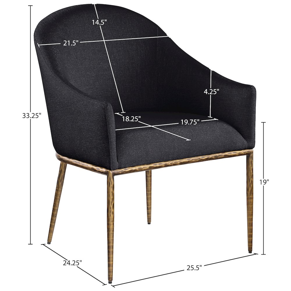 Ferro Black Linen Textured Performance Fabric Upholstered Dining Arm Chair. Picture 8