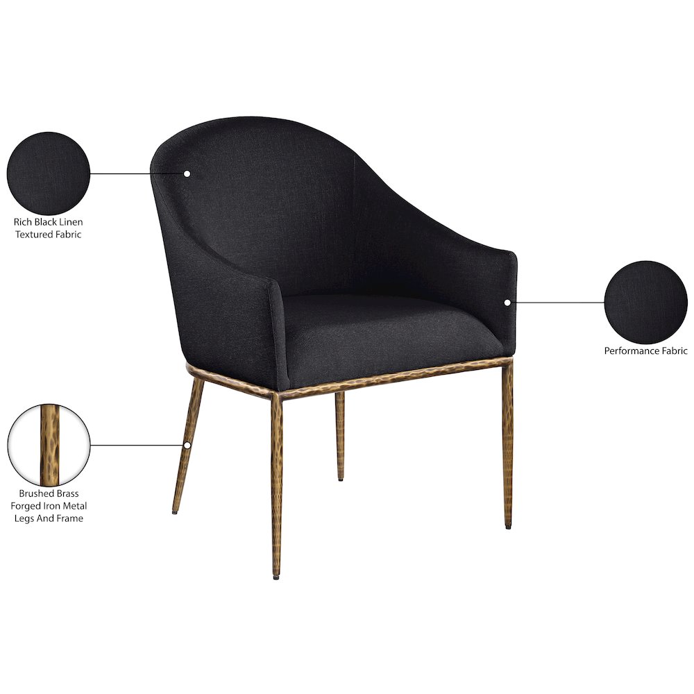 Ferro Black Linen Textured Performance Fabric Upholstered Dining Arm Chair. Picture 9
