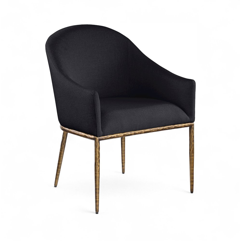 Ferro Black Linen Textured Performance Fabric Upholstered Dining Arm Chair. Picture 1