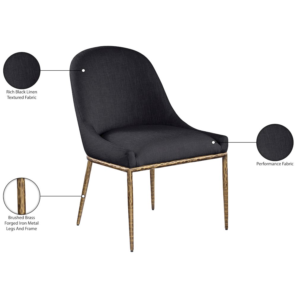 Ferro Black Linen Textured Performance Fabric Upholstered Dining Side Chair. Picture 9