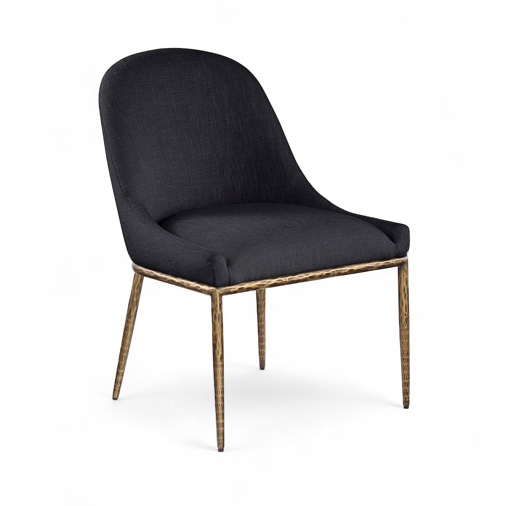 Ferro Black Linen Textured Performance Fabric Upholstered Dining Side Chair. Picture 1