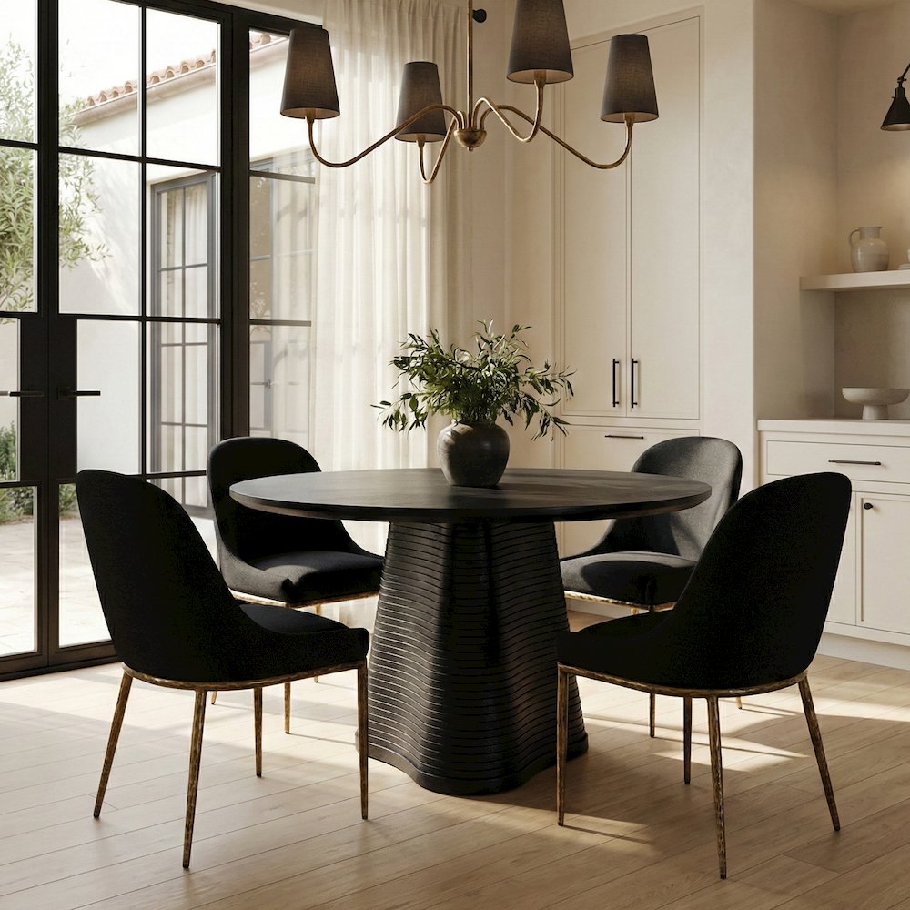 Ferro Black Linen Textured Performance Fabric Upholstered Dining Side Chair. Picture 2