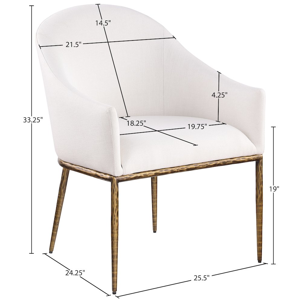 Ferro Cream Linen Textured Performance Fabric Upholstered Dining Arm Chair. Picture 7