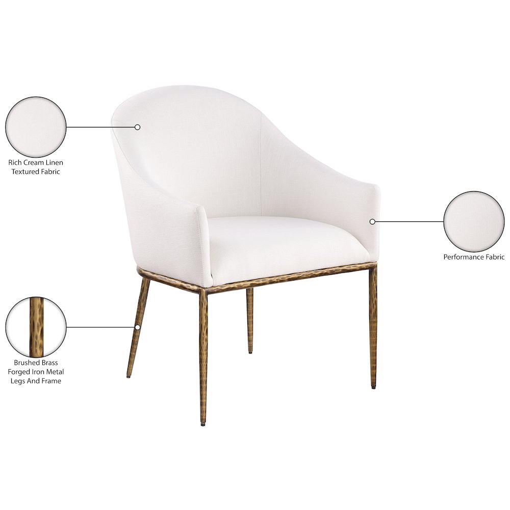 Ferro Cream Linen Textured Performance Fabric Upholstered Dining Arm Chair. Picture 8