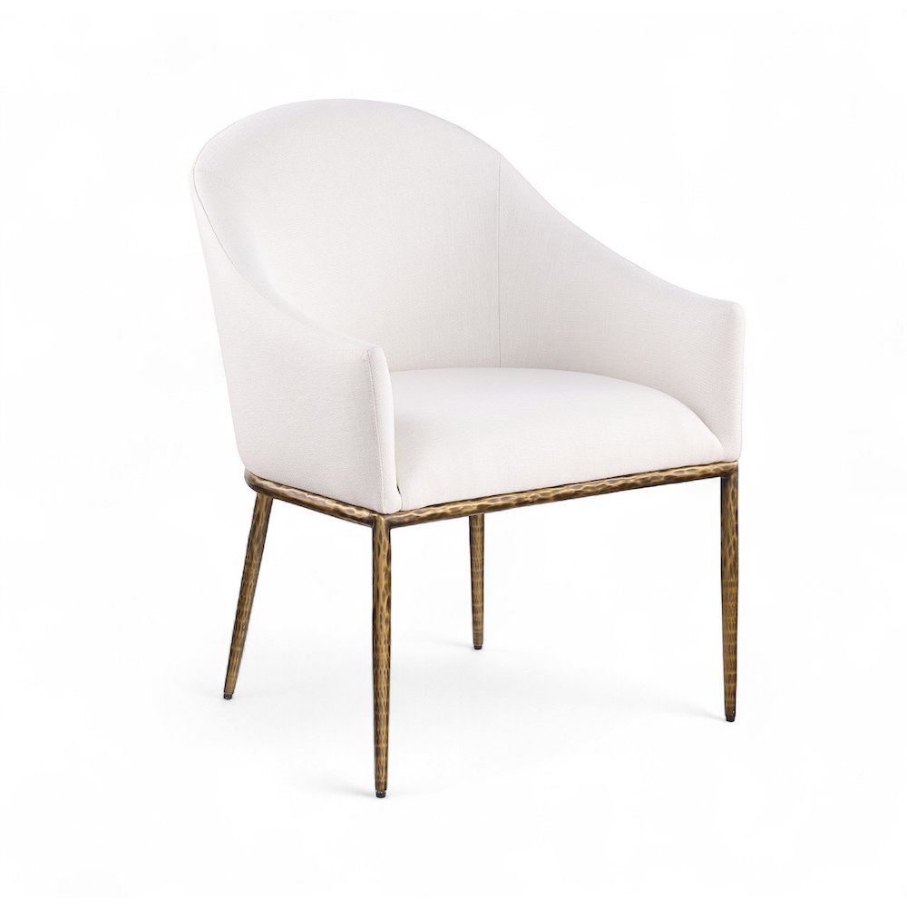 Ferro Cream Linen Textured Performance Fabric Upholstered Dining Arm Chair. Picture 1