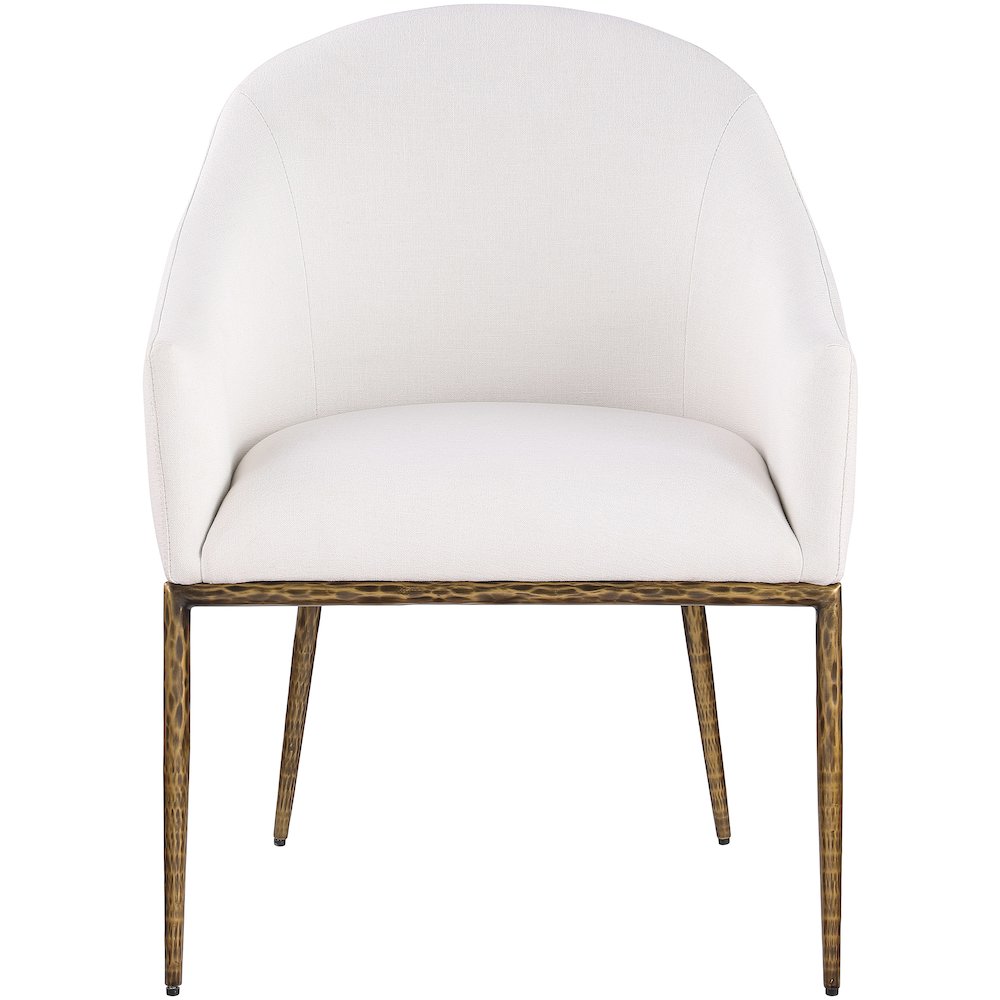 Ferro Cream Linen Textured Performance Fabric Upholstered Dining Arm Chair. Picture 3