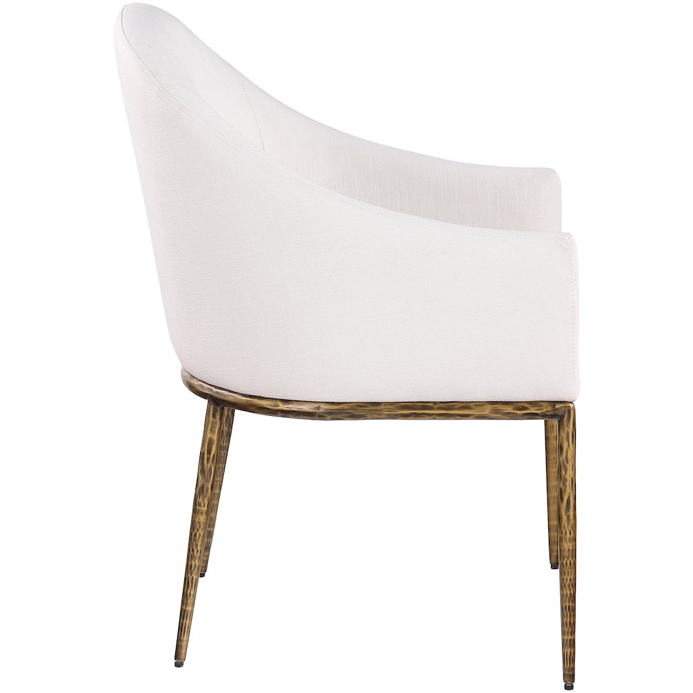 Ferro Cream Linen Textured Performance Fabric Upholstered Dining Arm Chair. Picture 4