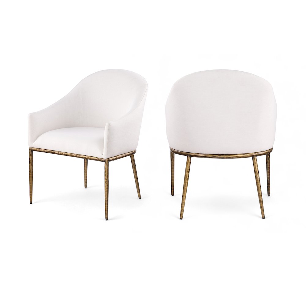 Ferro Cream Linen Textured Performance Fabric Upholstered Dining Arm Chair. Picture 9