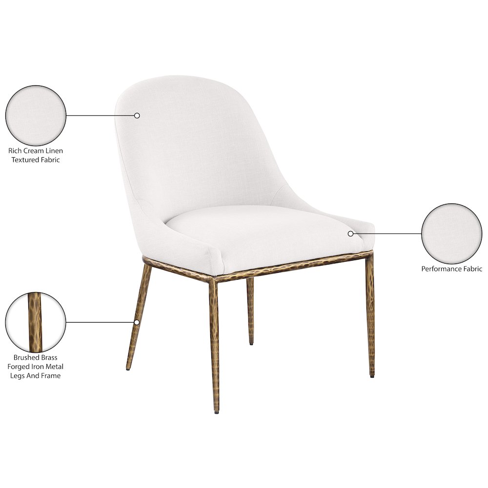 Ferro Cream Linen Textured Performance Fabric Upholstered Dining Side Chair. Picture 8