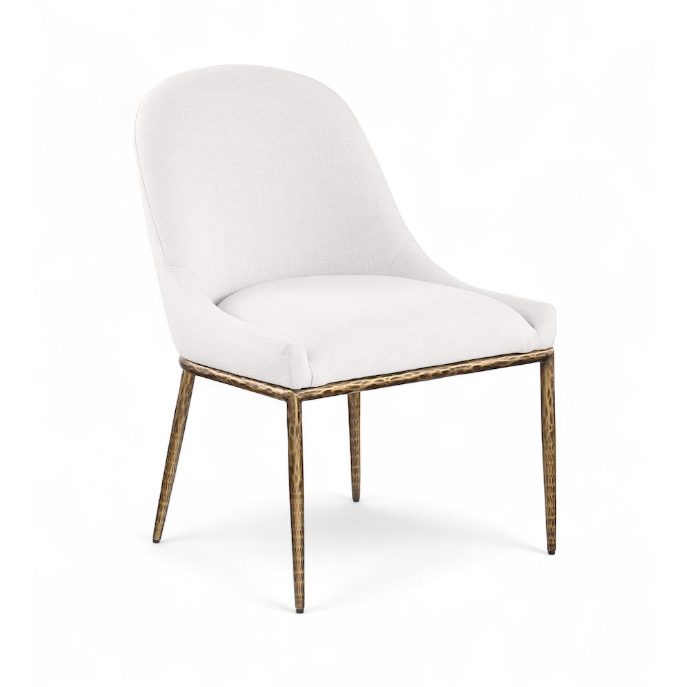 Ferro Cream Linen Textured Performance Fabric Upholstered Dining Side Chair. Picture 1