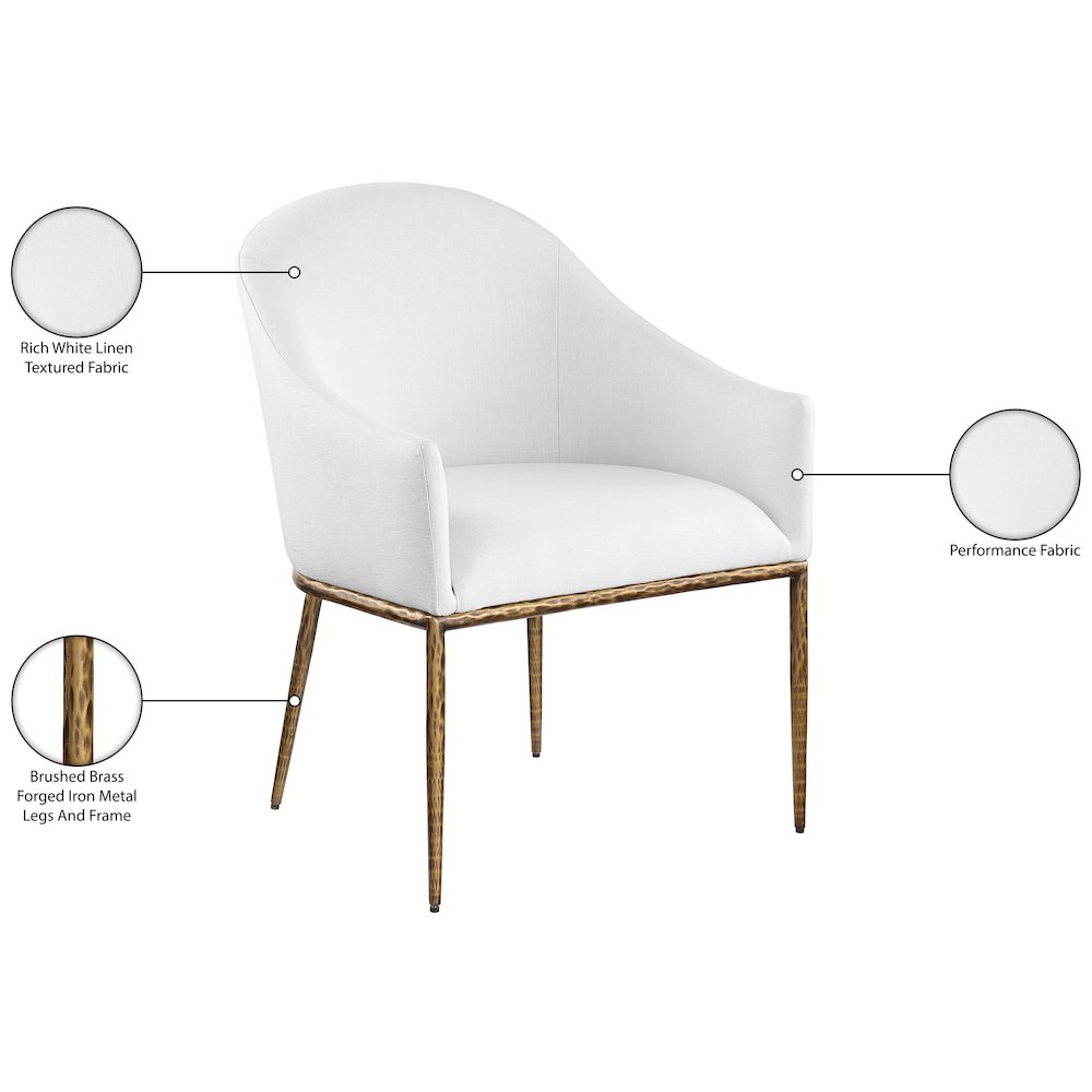 Ferro White Linen Textured Performance Fabric Upholstered Dining Arm Chair. Picture 8
