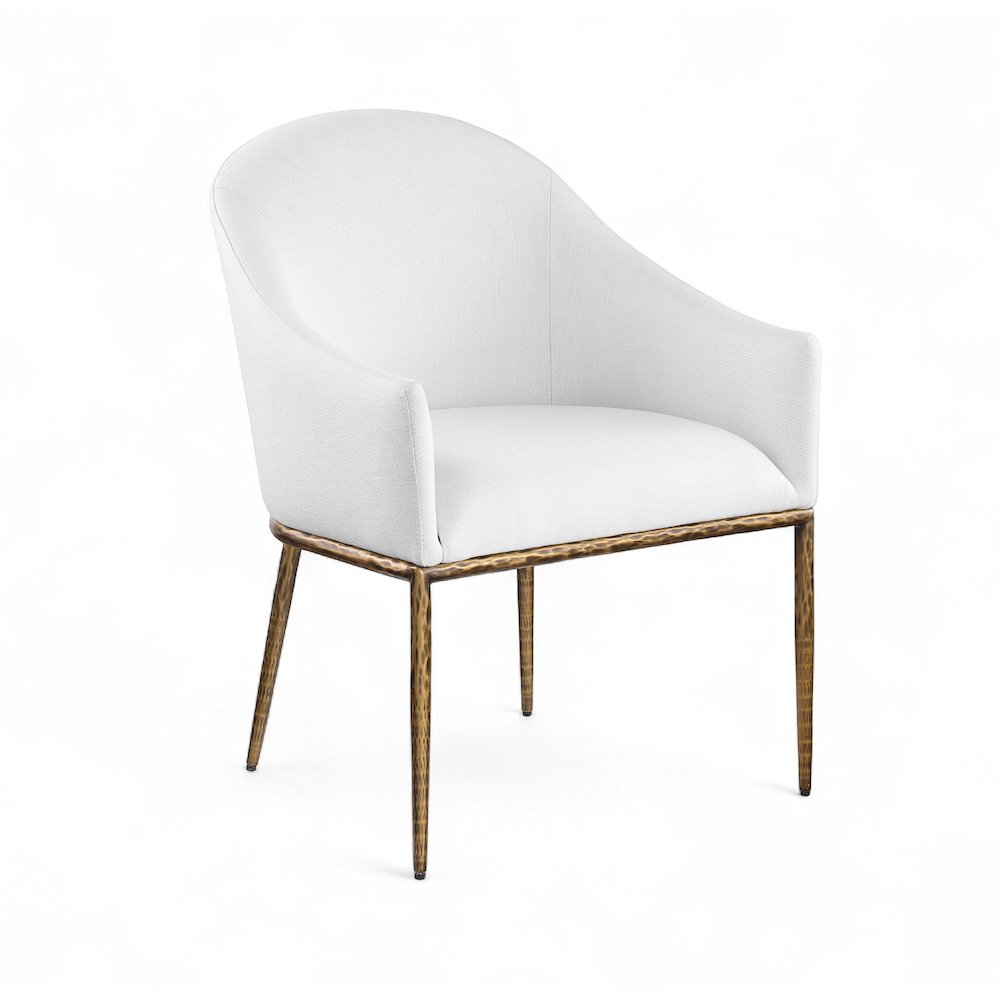 Ferro White Linen Textured Performance Fabric Upholstered Dining Arm Chair. Picture 1