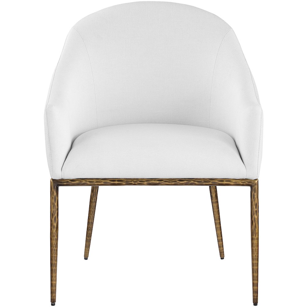 Ferro White Linen Textured Performance Fabric Upholstered Dining Arm Chair. Picture 2