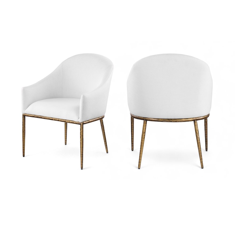 Ferro White Linen Textured Performance Fabric Upholstered Dining Arm Chair. Picture 9