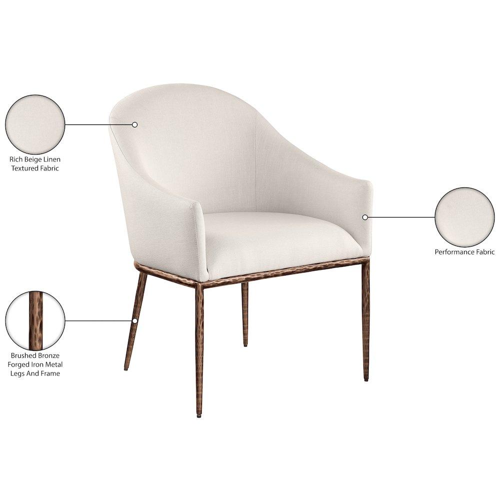 Ferro Beige Linen Textured Performance Fabric Upholstered Dining Arm Chair. Picture 8