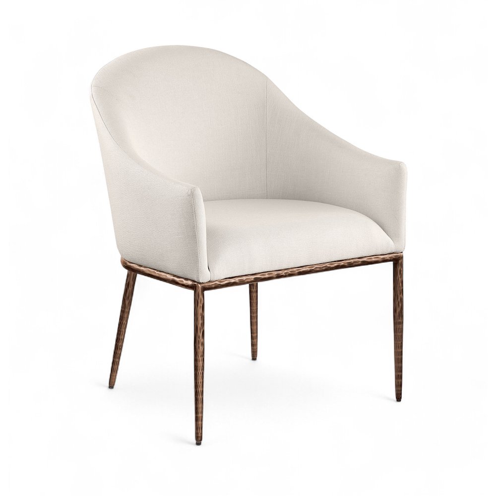 Ferro Beige Linen Textured Performance Fabric Upholstered Dining Arm Chair. Picture 1