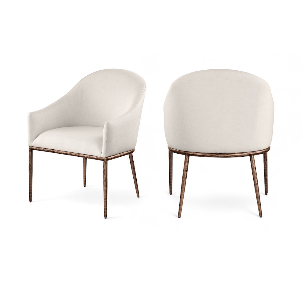 Ferro Beige Linen Textured Performance Fabric Upholstered Dining Arm Chair. Picture 9
